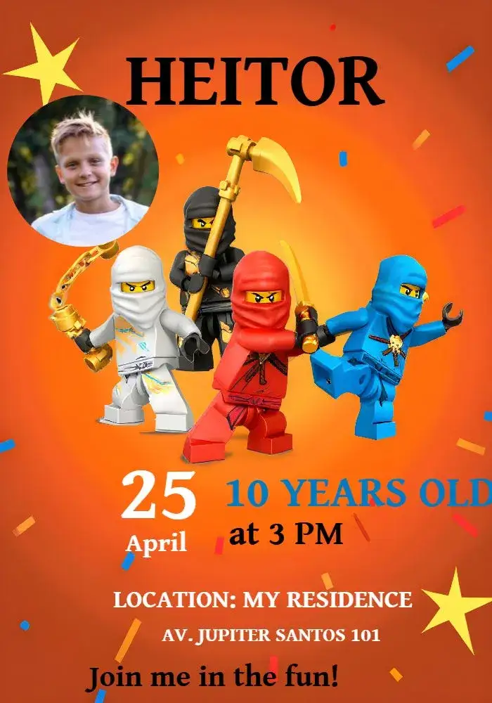 Invitation Ninjago Lego With Photo – Most searched for theme colorful, themed, fun, youthful, dynamic