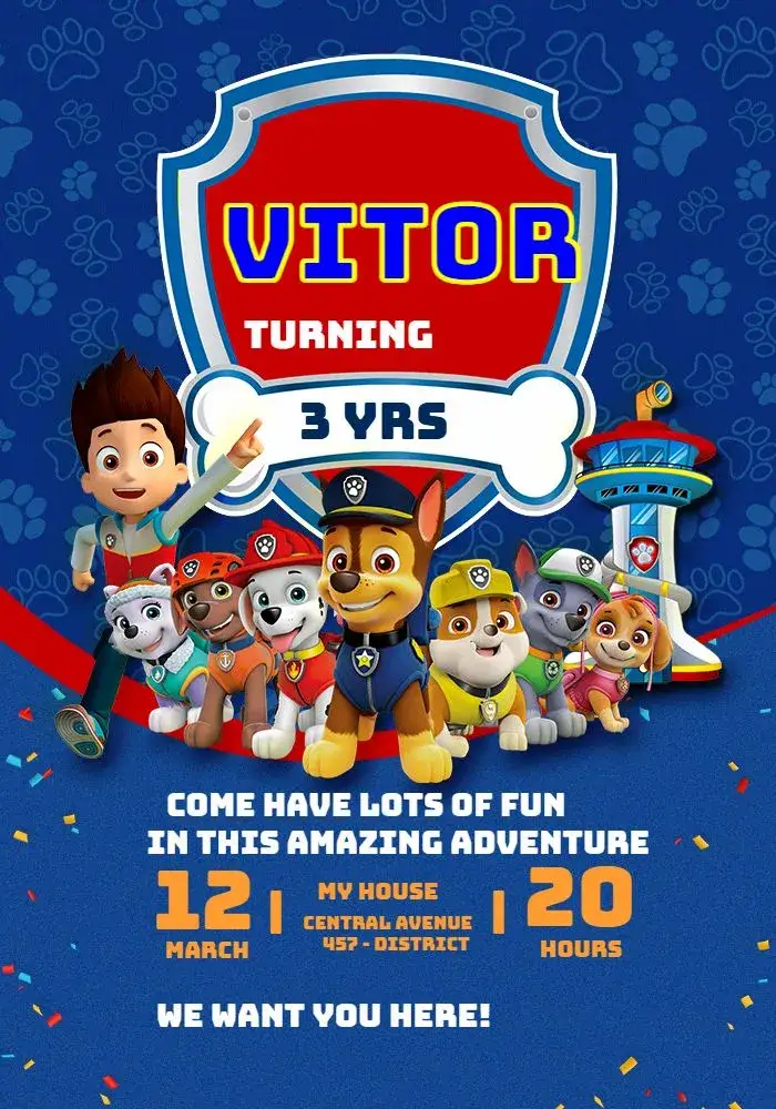 Invitation Blue Paw Patrol Boy Patrol – Kids' Birthday Party theme blue, funny, childish, colorful, themed