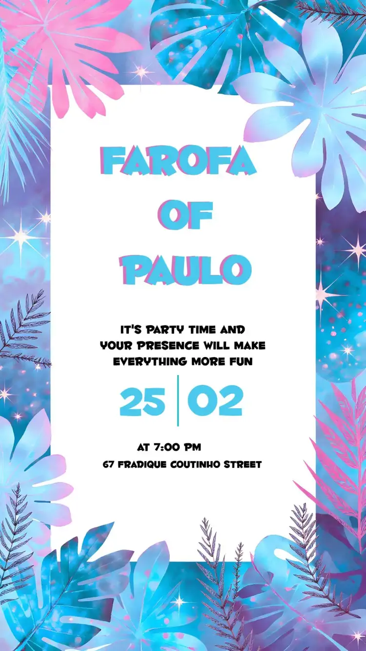 Invitation Tropical Farofa S – Bridal Shower theme tropical, vibrant, colorful, modern, relaxed, festive