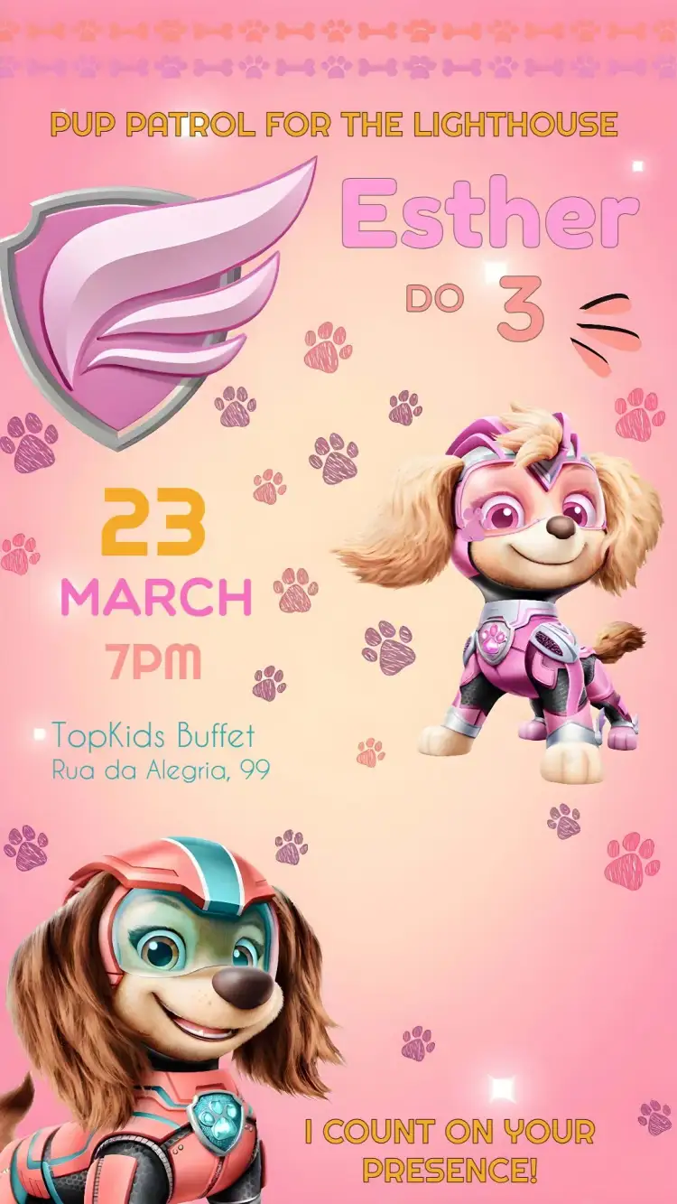 Invitation Skye Paw Patrol Kids – Kids' Birthday Party theme pink, childish, fun, colorful, themed, modern