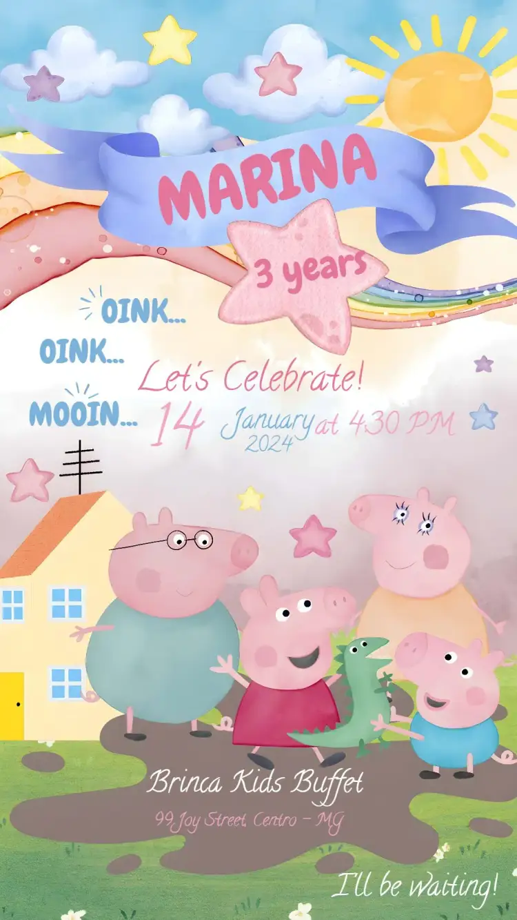 Invitation Peppa Pig Invitation – Most searched for theme watercolor, pink, children's, fun, colorful, themed