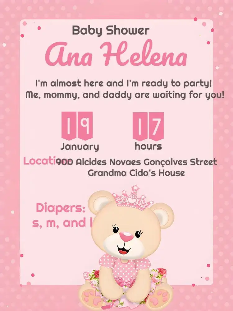 Invitation Baby Shower Princess Bear Tea Party – Gender Reveal theme pink, white, princess, teddy bear, delicate, cheerful