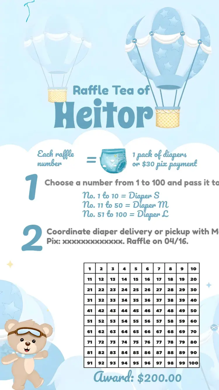 Diaper Shower Teddy Bear Balloon Tea invitation