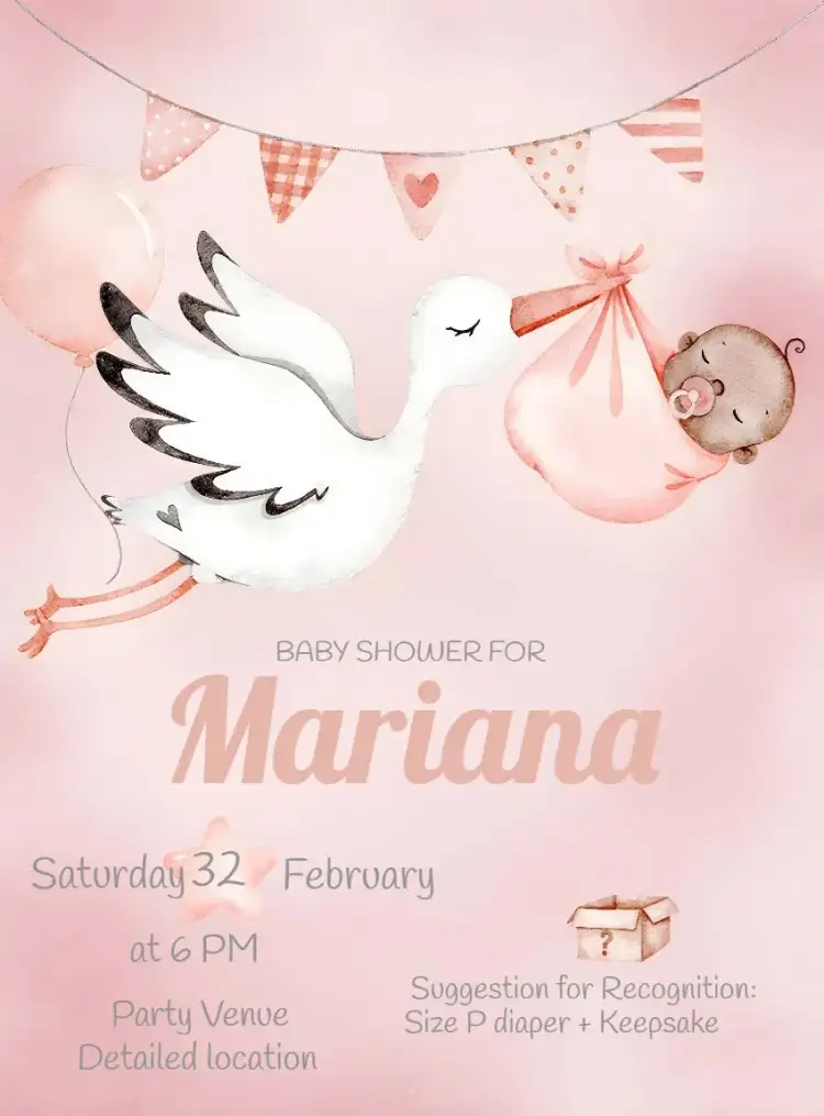 Stork Watercolor Pink Baby Shower