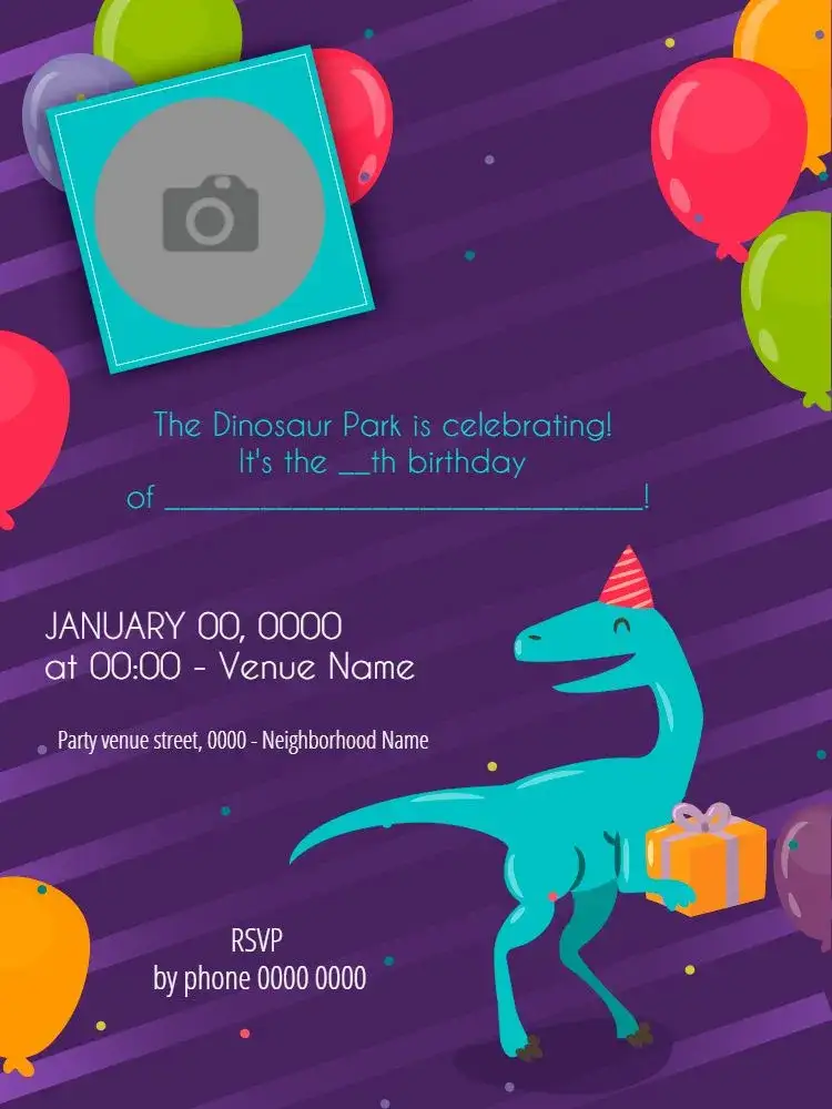 Invitation Party – Kids' Birthday Party theme dinosaurs, colorful, childlike, fun, playful