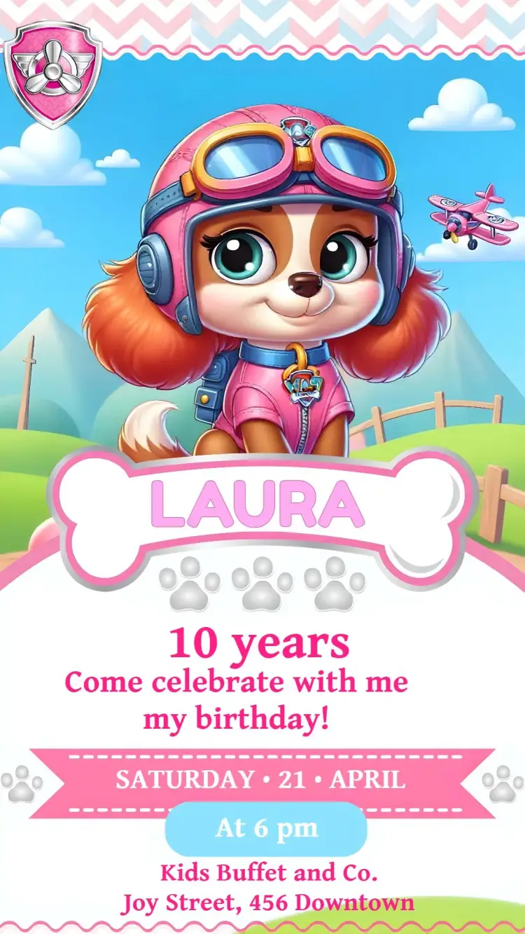Pink Paw Patrol invitation