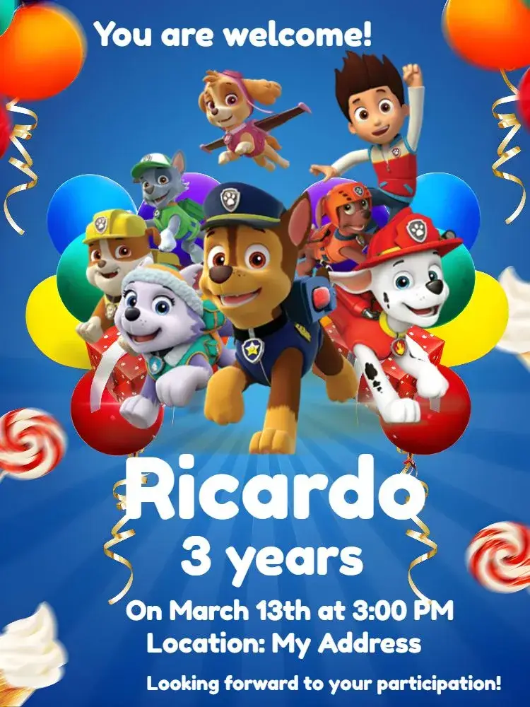 Blue Paw Patrol invitation