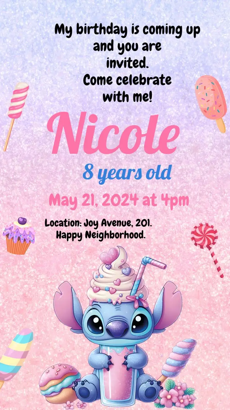 Stitch Cupcake invitation