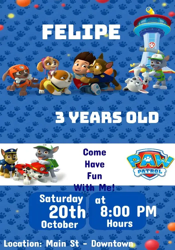 Paw Patrol Paws invitation