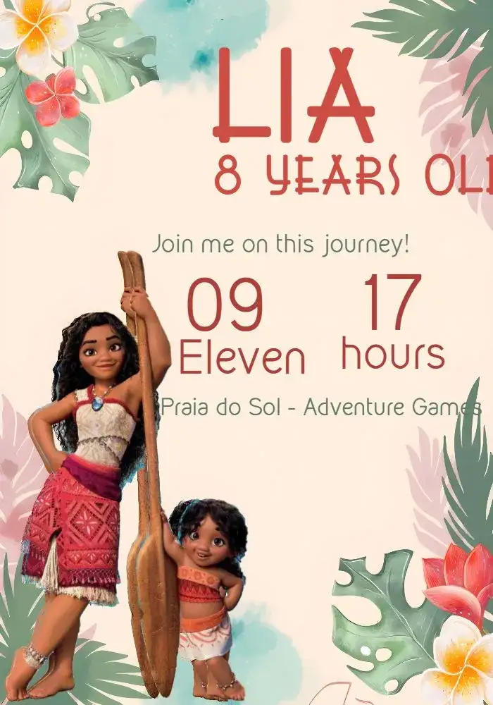 Invitation Moana 2 Maui – Most searched for theme watercolor, tropical, colorful, adventure, Disney, children's