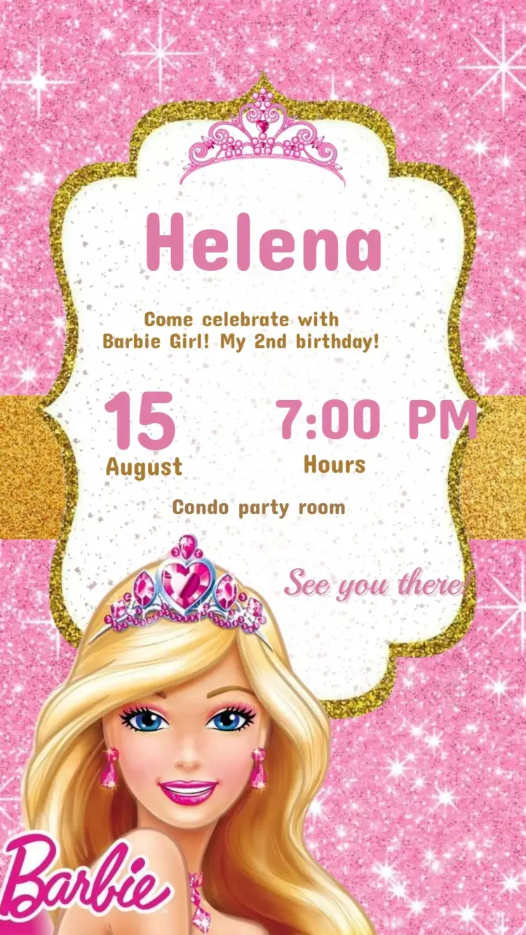 Barbie Dream Party Kids Invitation - Barbie Pink Theme