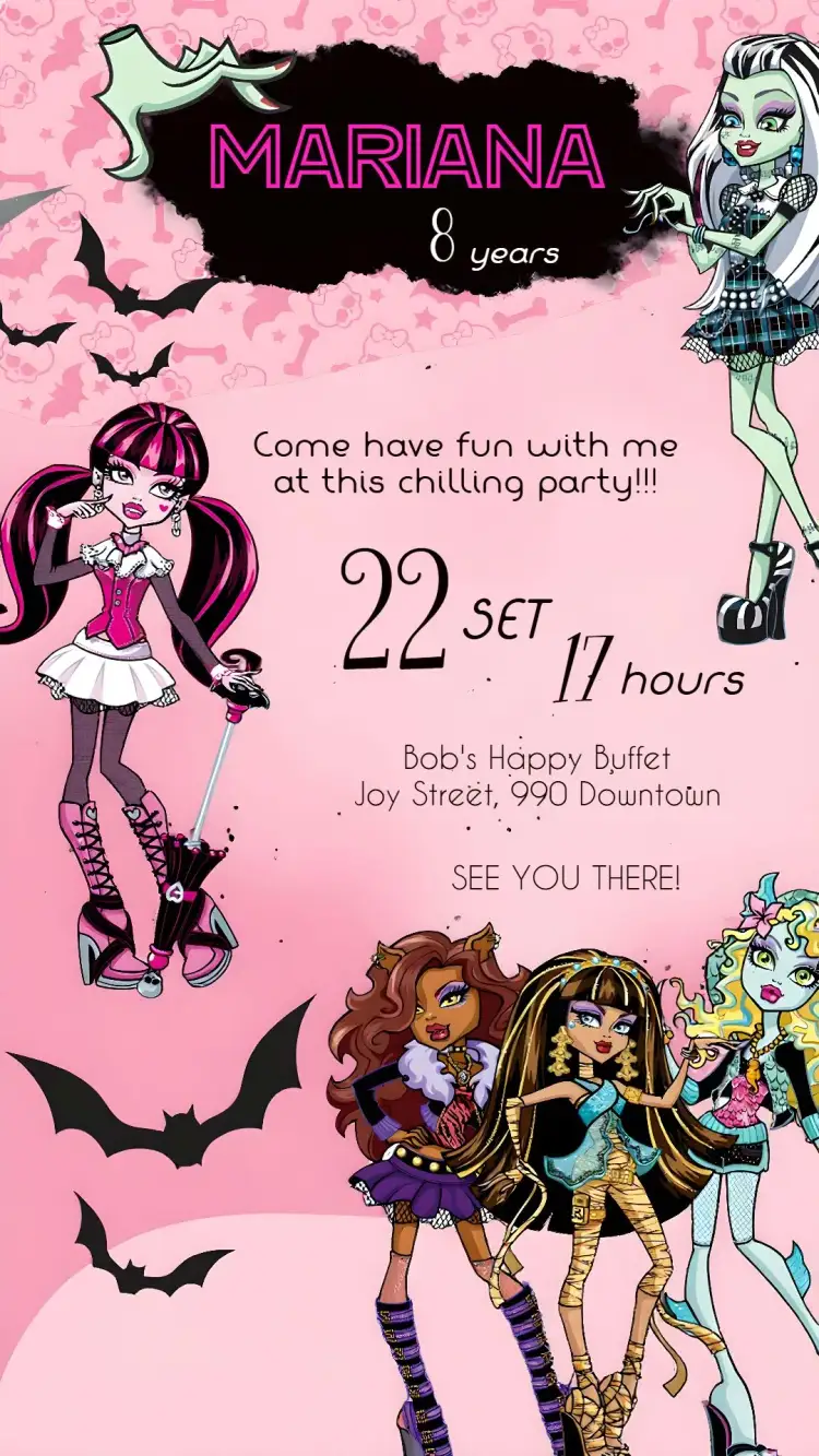 Invitation Monster High – Most searched for theme vibrant colors, fun style, monster graphic elements, modern design, Halloween theme