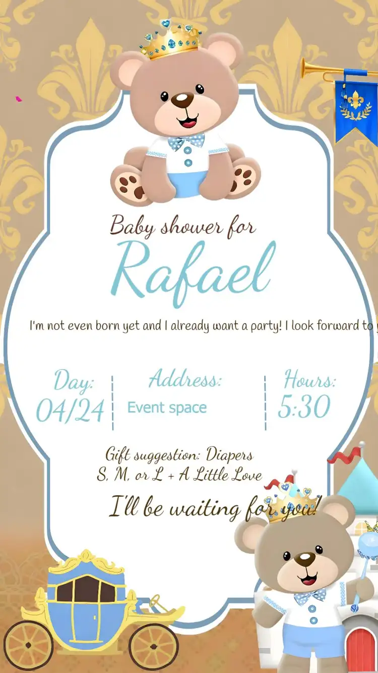 Baby Shower Little Prince Teddy Bear Royalty