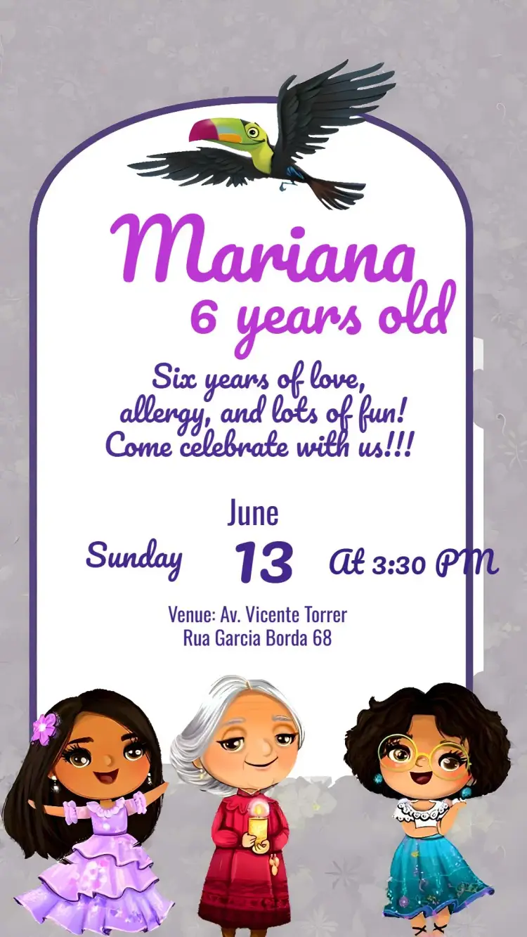 Enchanted Madrigal Birthday Party invitation