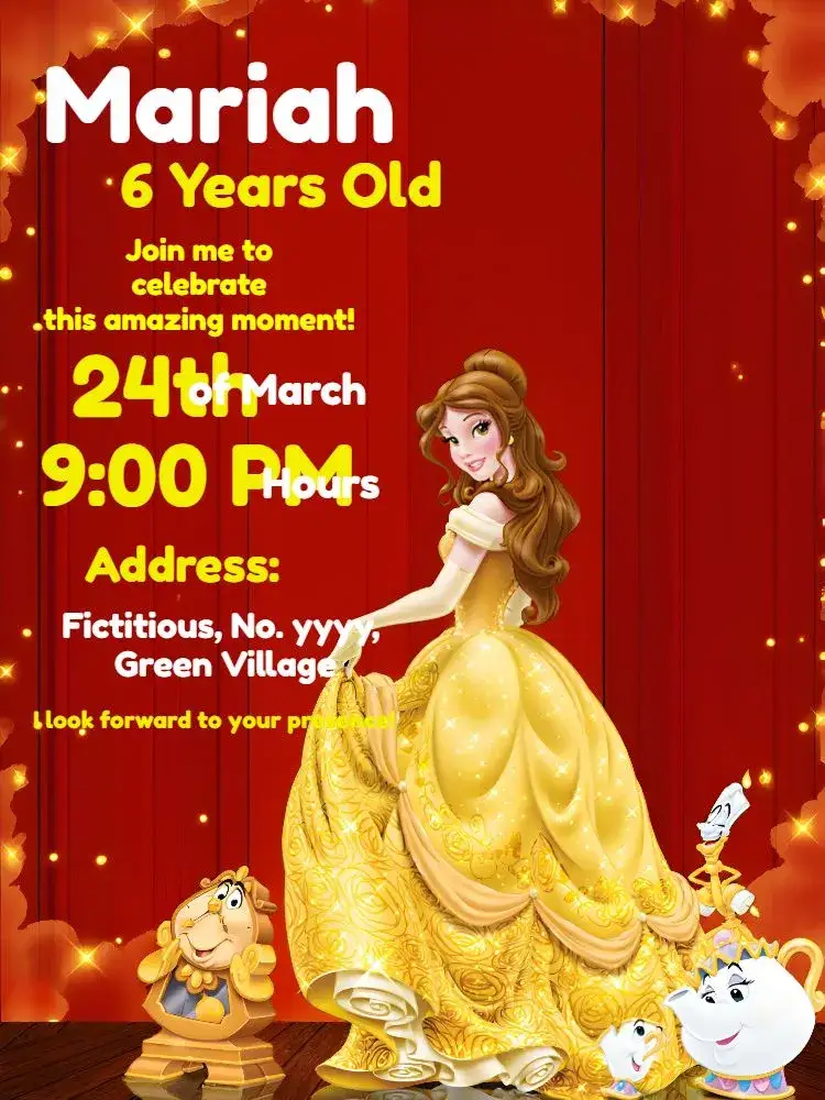 Invitation The Brown Beauty And The Beast – Baptism theme brown, yellow, white, classic, magical, elegant