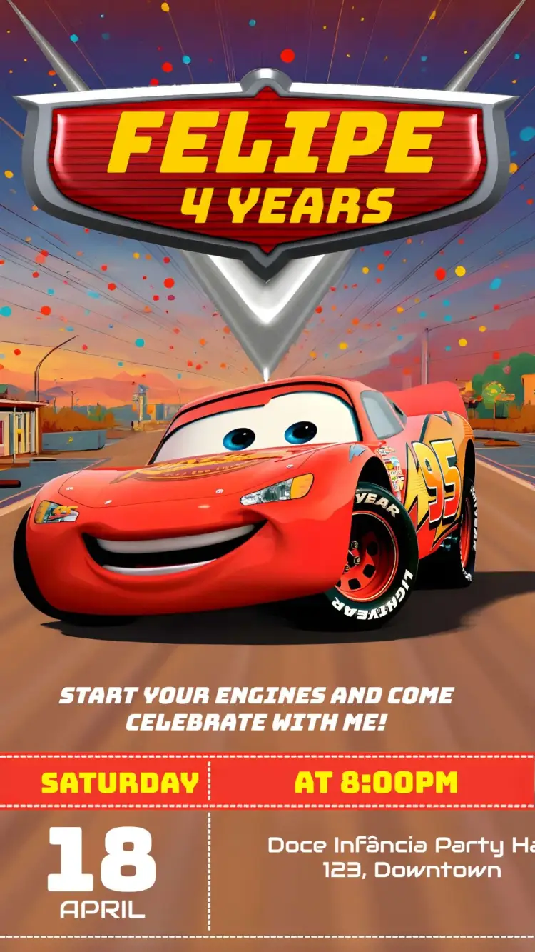 Invite Lightning McQueen Cars editable and customizable