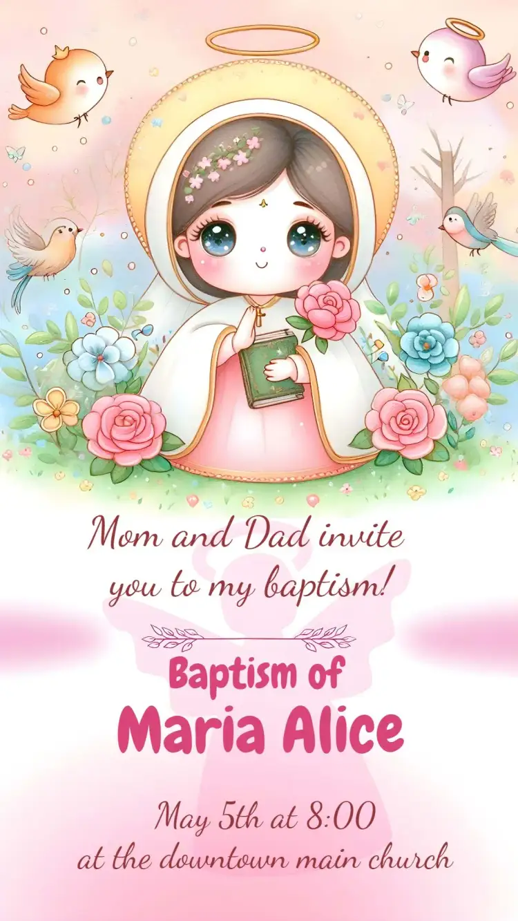 Invitation Girl Baptism Invitation Baptism – Baptism theme pink, delicate, floral, modern, minimalist
