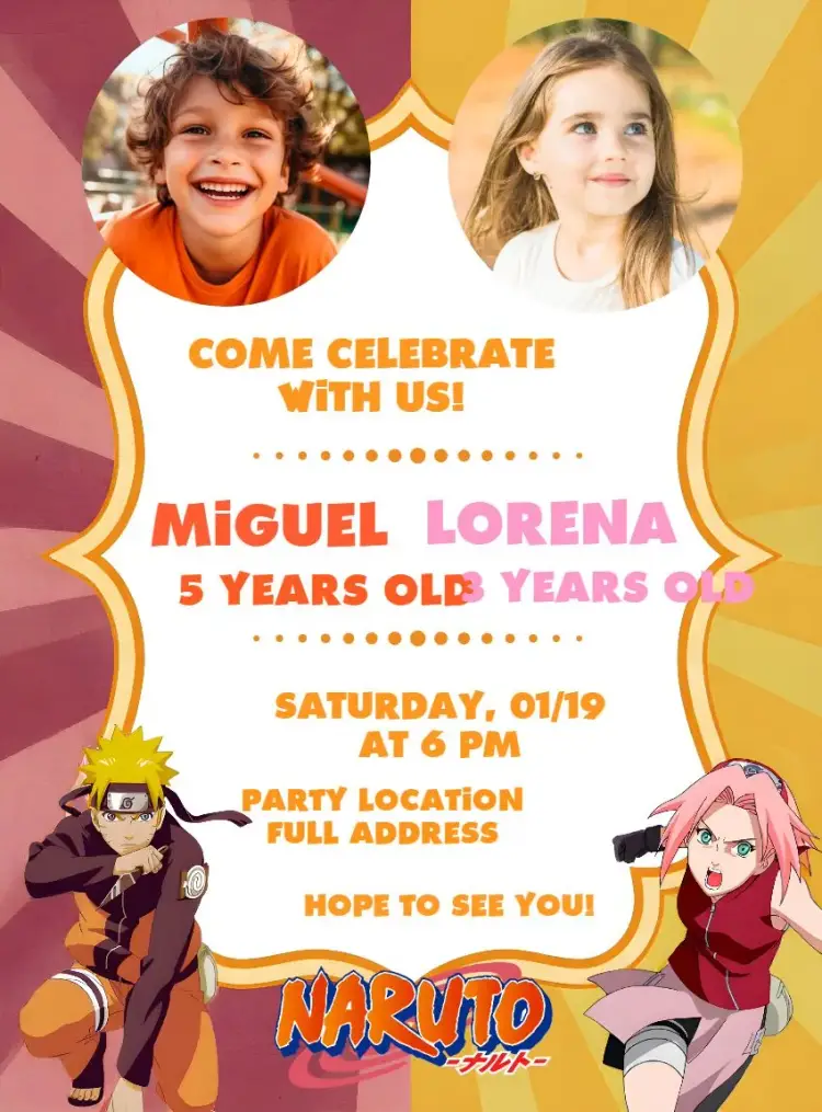 Double Naruto And Sakura With Boy Photo invitation