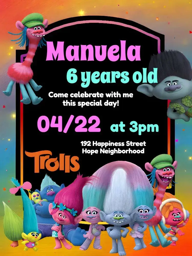 Colorful Trolls invitation