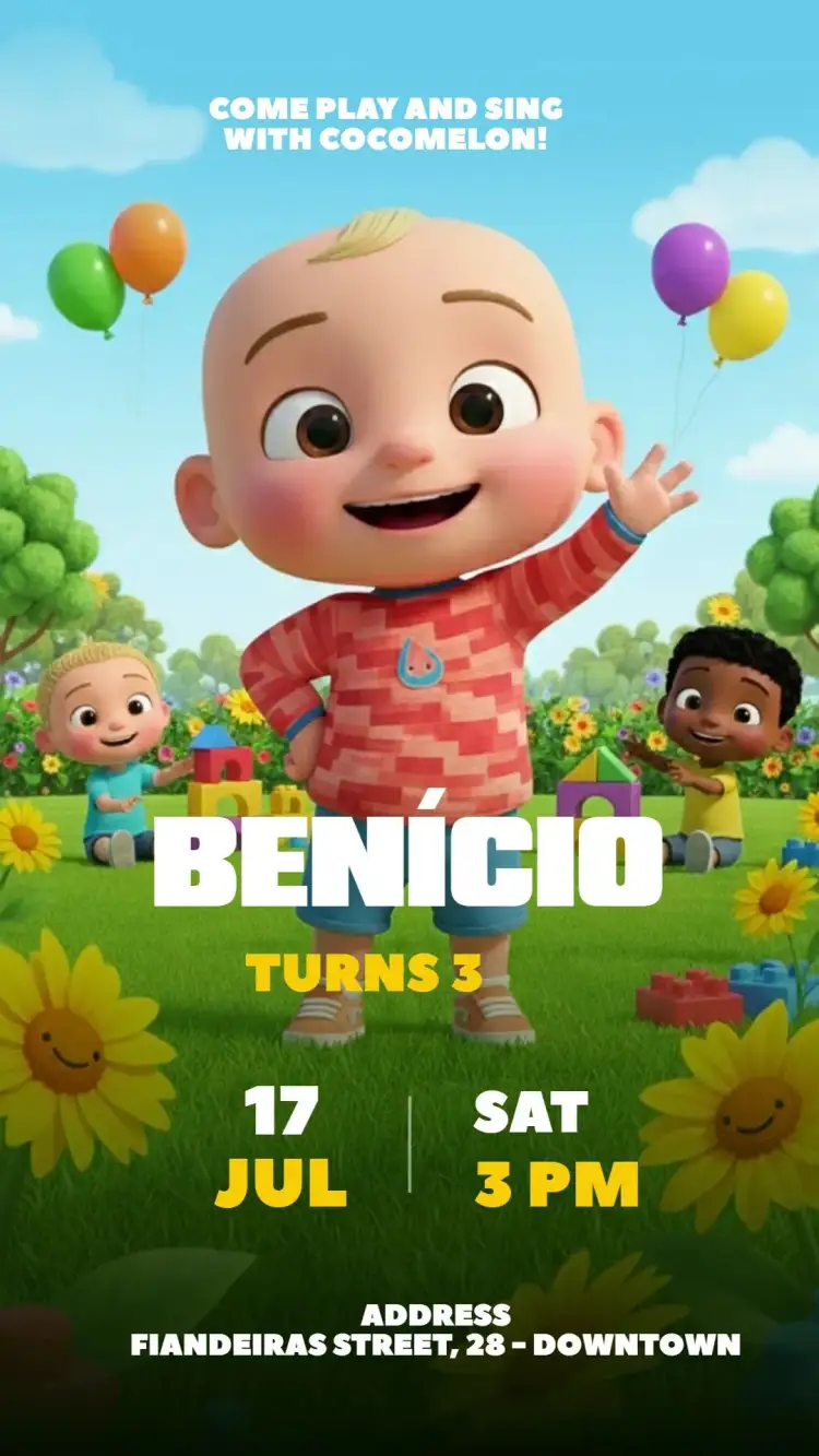 Invitation CoComelon Digital Invitation – Kids' Birthday Party theme colorful, childlike, festive, playful, fun