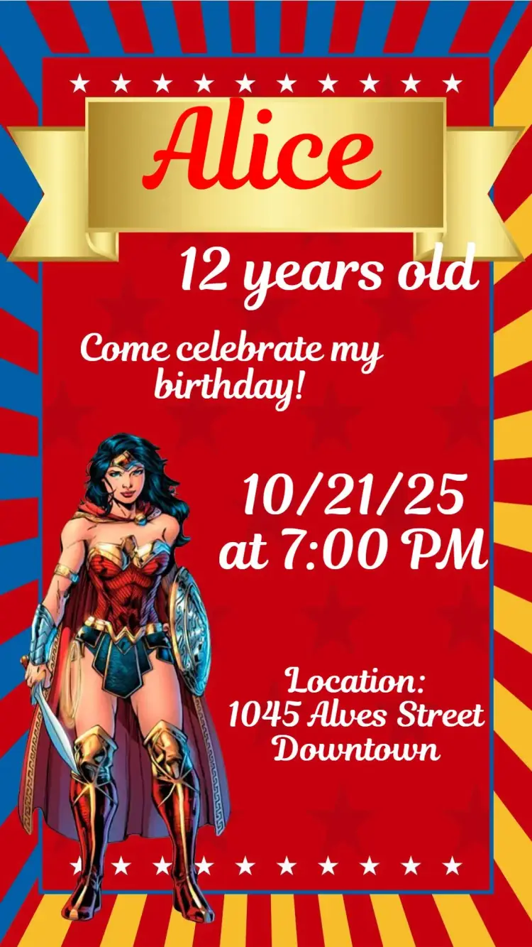 Invite Wonder Woman editable and customizable