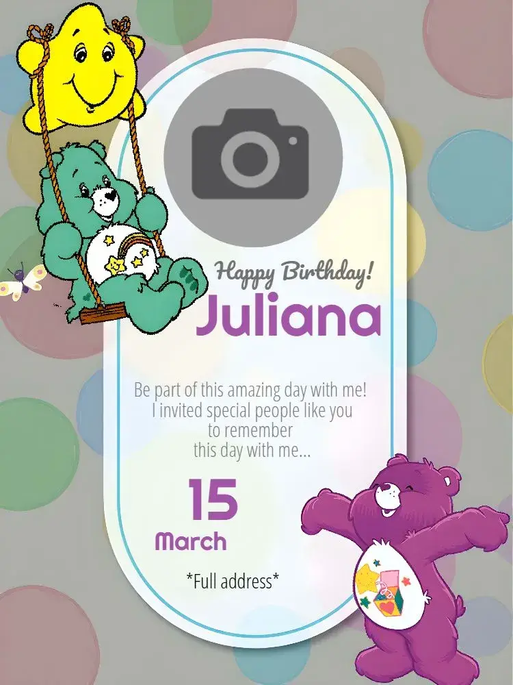 Care Bears With Yellow Photo invitation