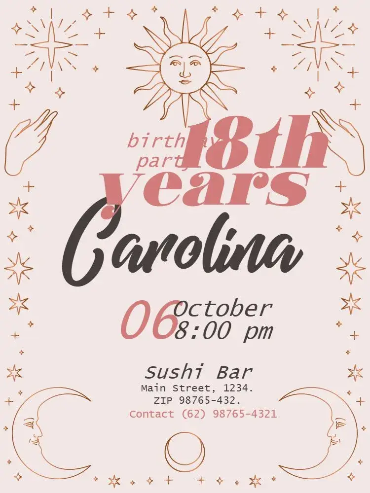 Rose Gold 18 Years Sun invitation