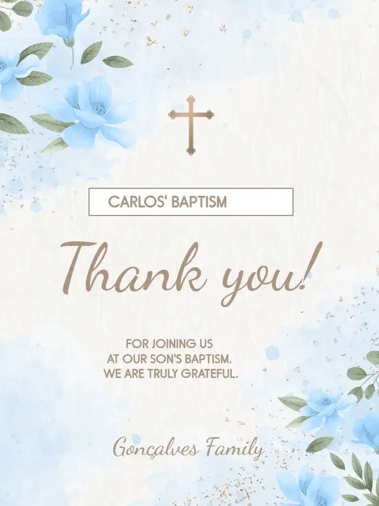 Thank You Card Baby Blue Floral Baptism Attendance
