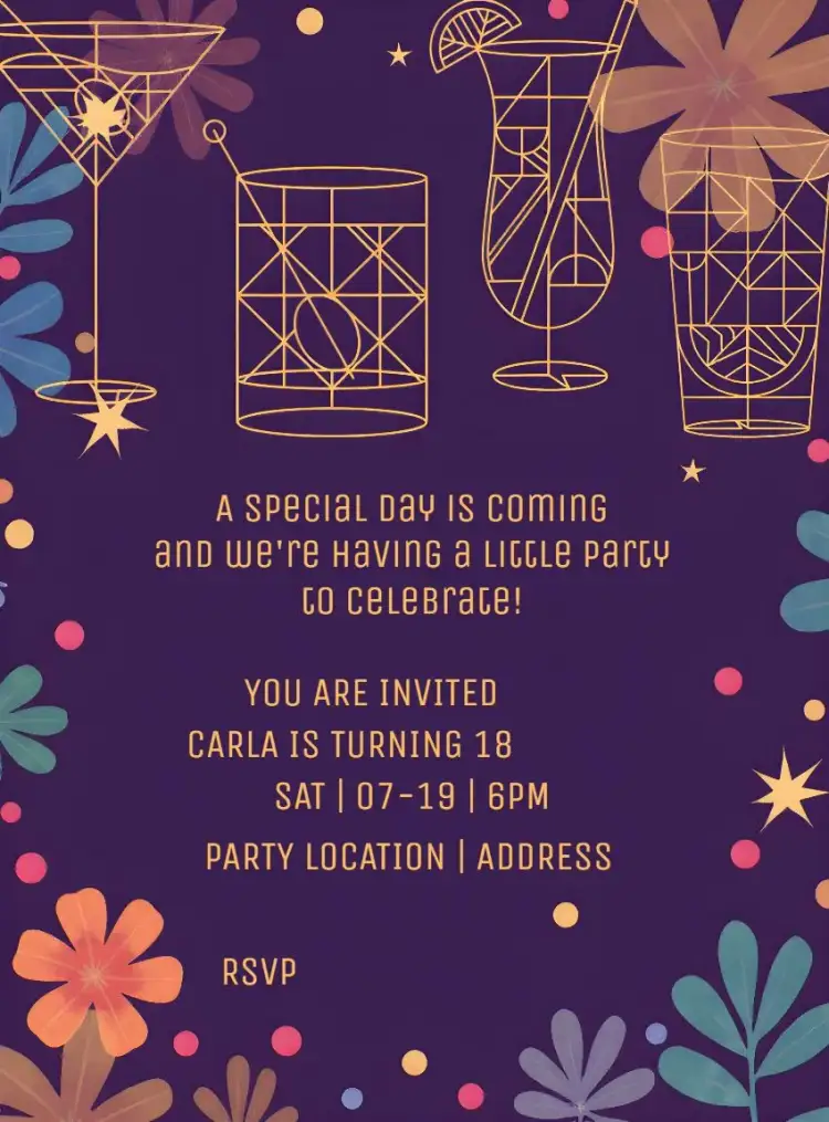 Invitation Cocktail Ballad Drinks Elegant – Birthday theme elegant, golden, modern, luxurious, vibrant, sophisticated