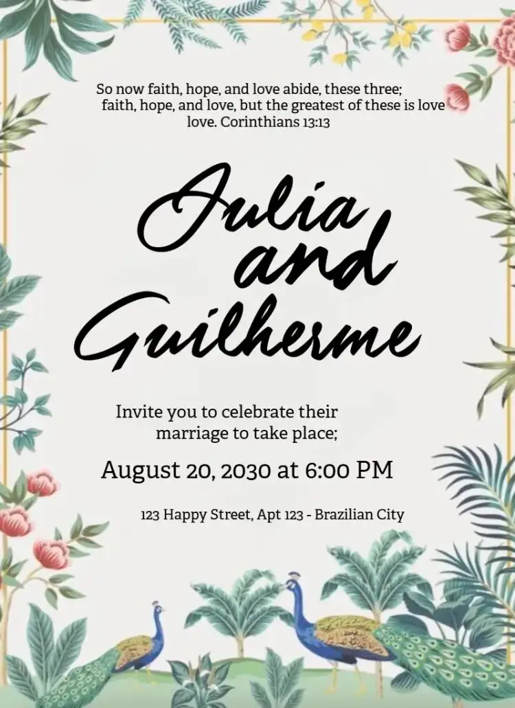 Invitation Nature and Peacocks – Wedding theme floral, delicate, vibrant, natural, elegant, modern