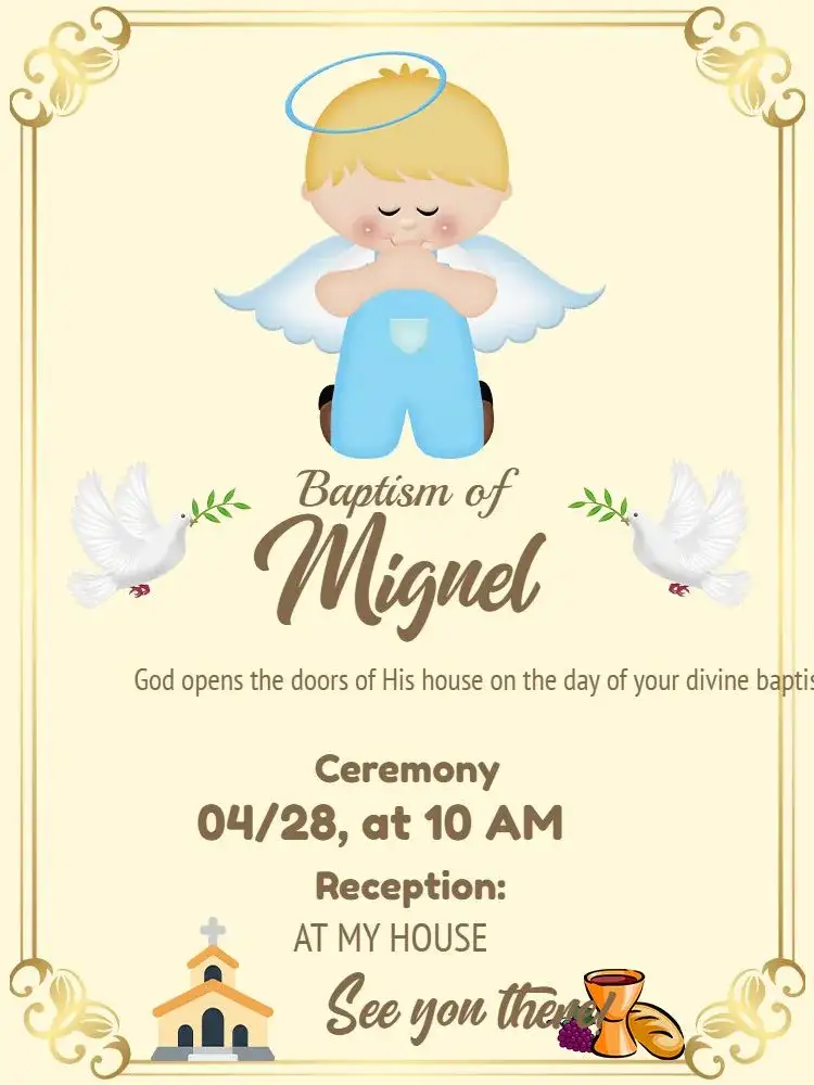 Invitation Angel First Baptism – First Communion theme delicate, angelic, soft, pastel, childlike