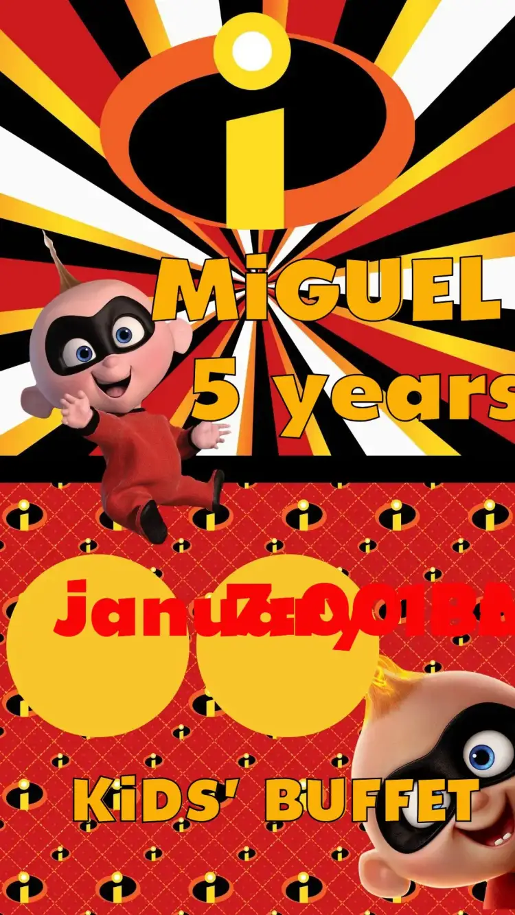 Invitation The Incredibles baby – Kids' Birthday Party theme colorful, fun, playful, modern, themed, childlike