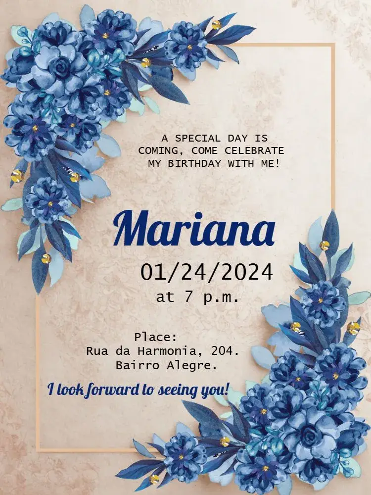 Invite Golden Blue Floral editable and customizable