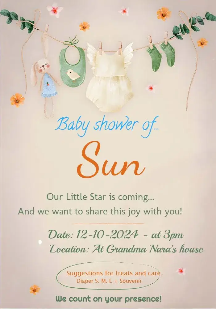 Invitation Baby Shower Clothesline Diaper Party – Diaper Shower theme colorful, fun-filled, childish, modern, playful, tender