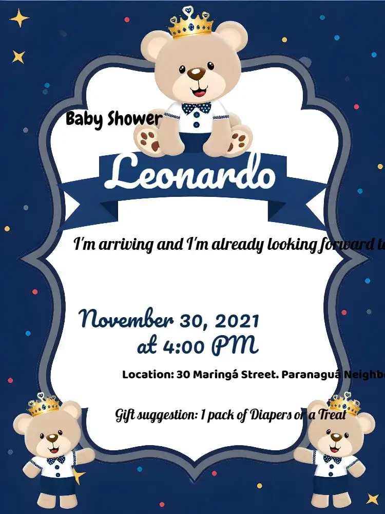 Invitation Baby Shower Prince Bear Stroller – Most searched for theme blue and white, teddy bears, baby strollers, royalty, modern, fun
