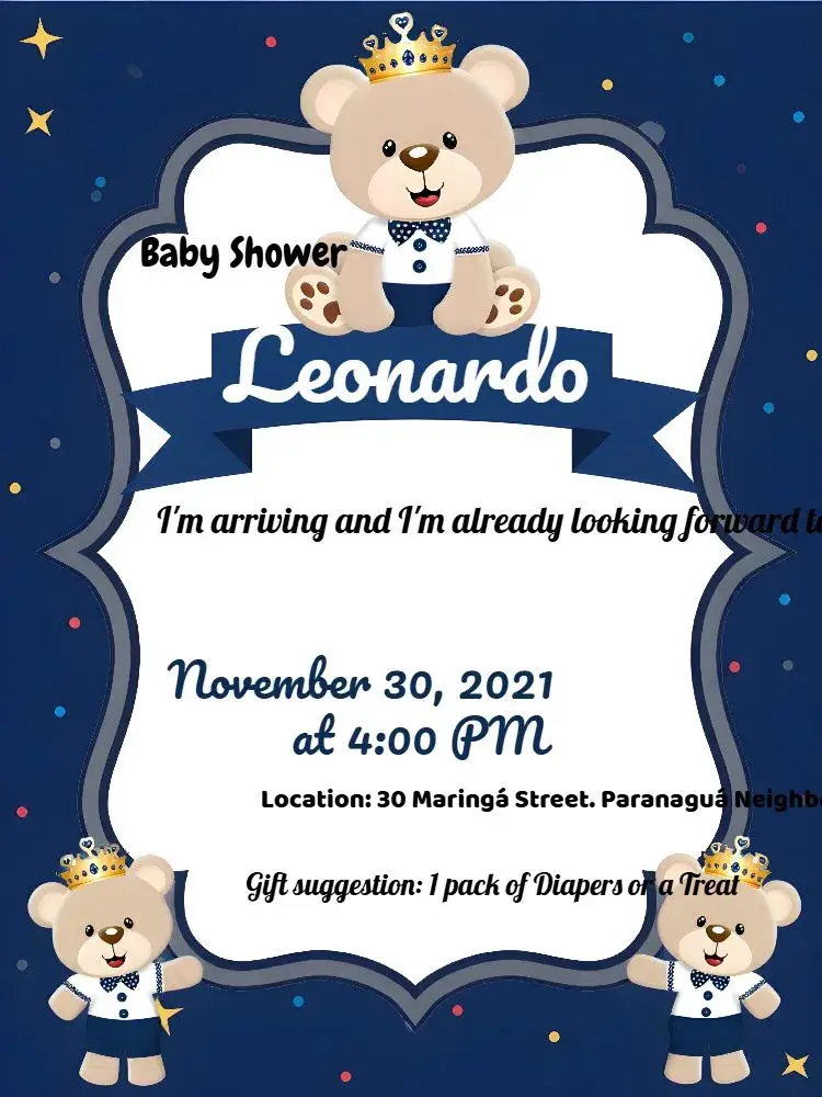 Baby Shower Prince Bear Stroller invitation