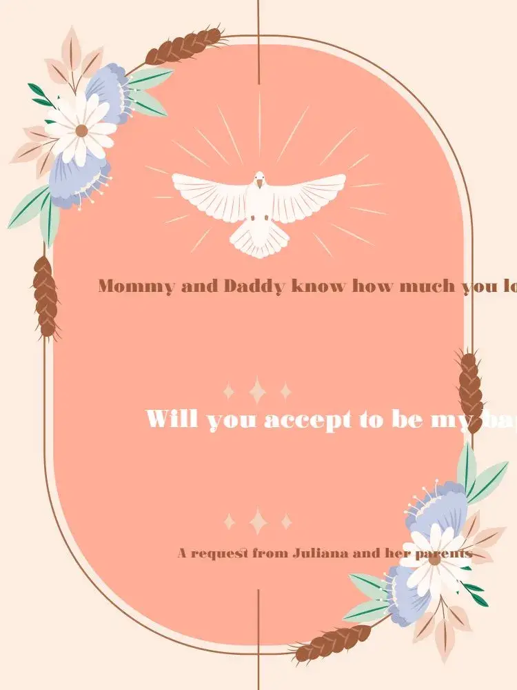 For Godparents Of Delicate Brown Floral Baptism invitation