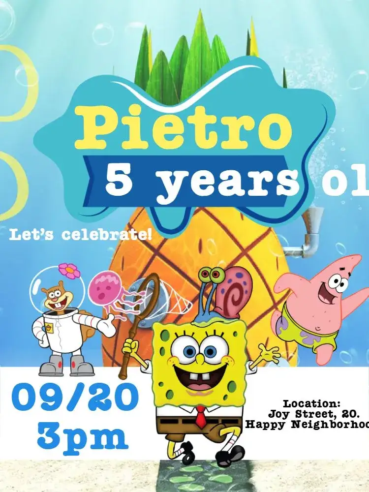 Invitation SpongeBob Birthday – Kids' Birthday Party theme colorful, navy, fun, childish, lively, themed