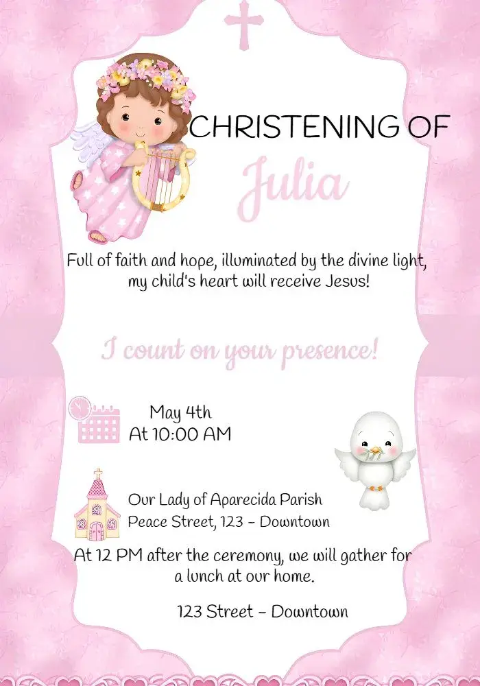 Girl Angel Peace Baptism invitation