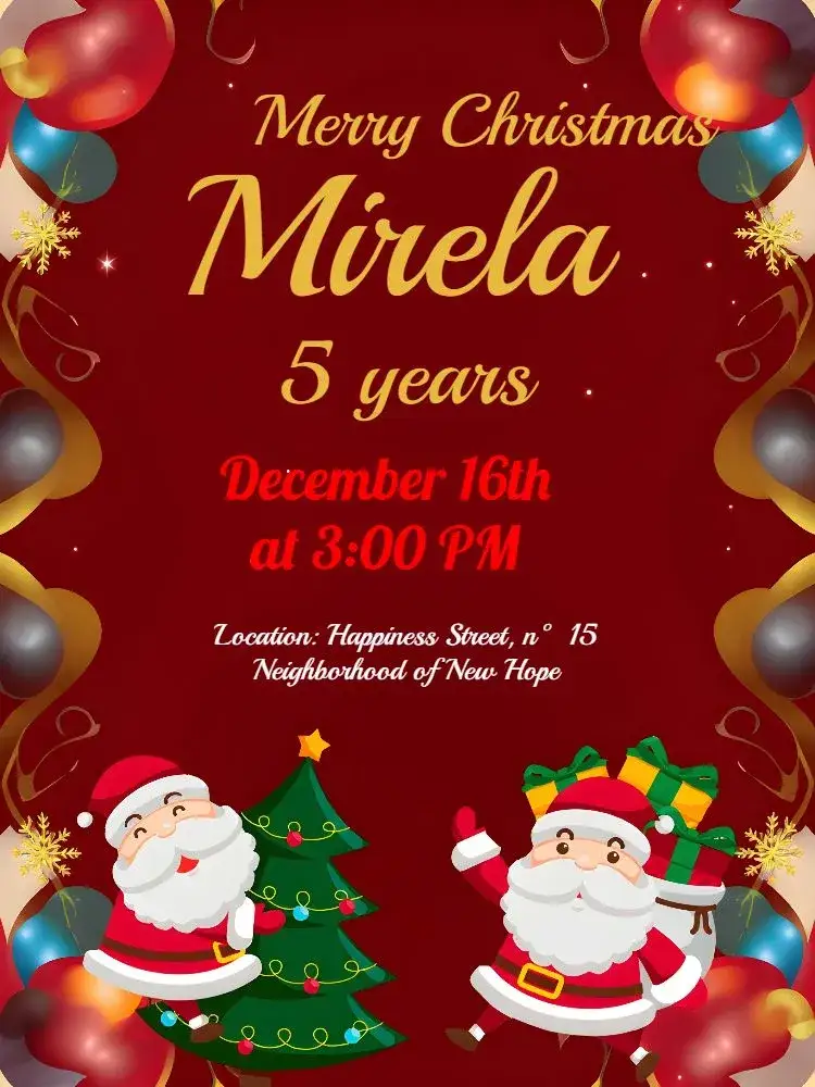 Invitation Red Christmas – Commemorative Dates theme red, gold, green, Christmas elements, festive, modern