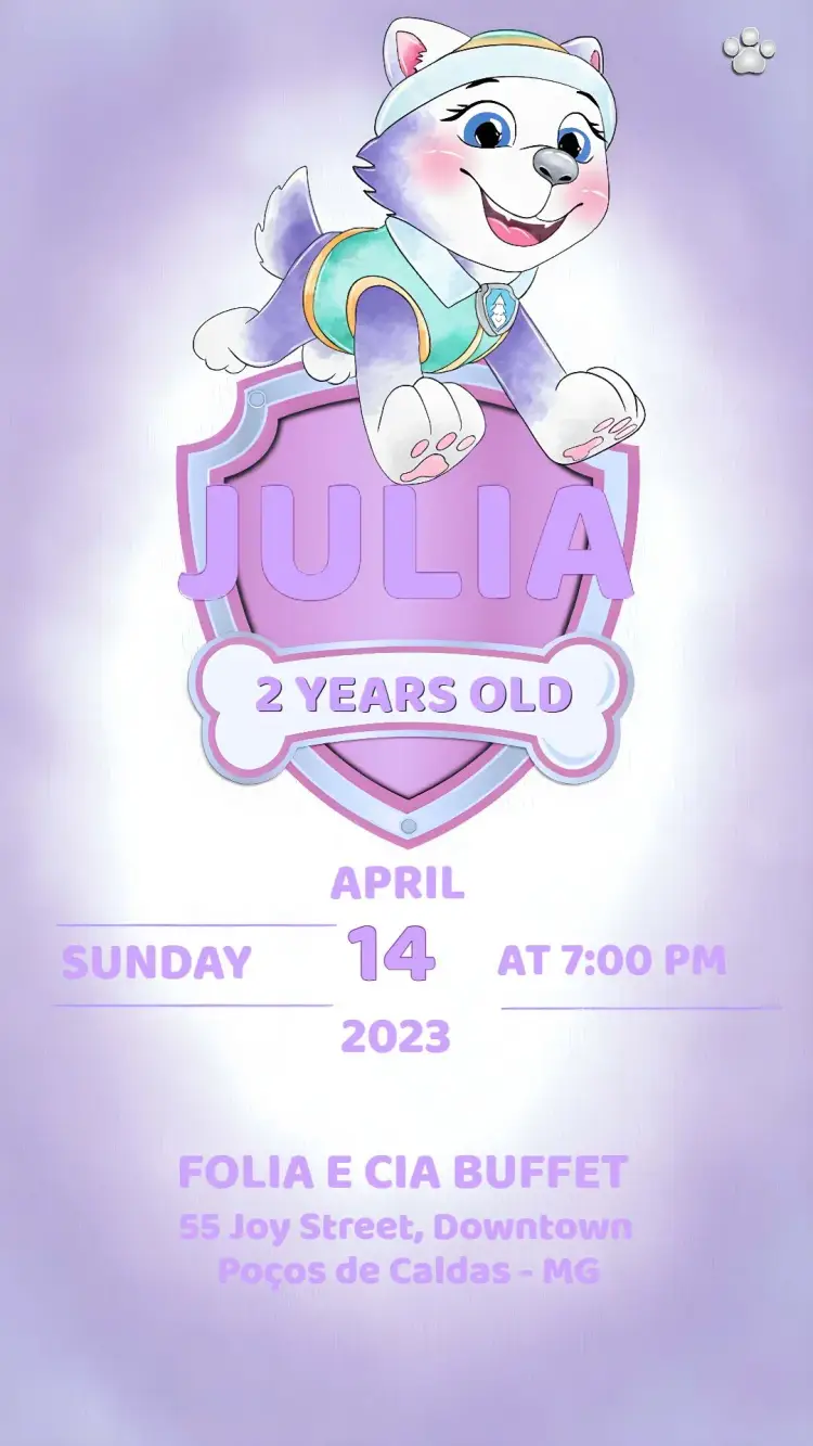 Everest Paw Patrol White invitation