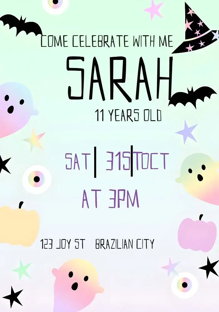 Invitation Neon Halloween – Commemorative Dates theme neon, holographic, ghosts, colorful, fun