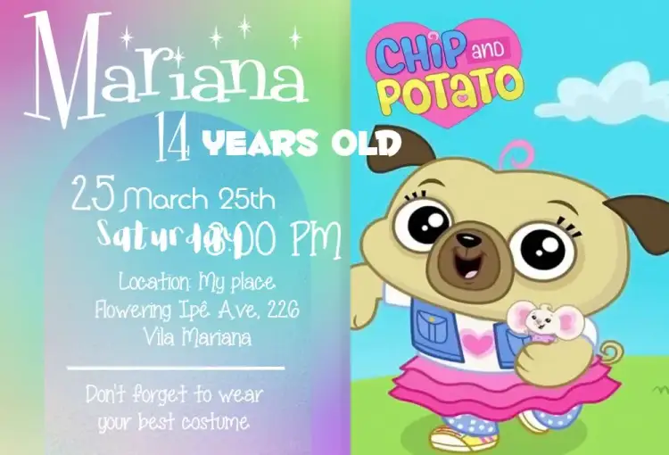 Invitation Chip And Potato Colorful – Kids' Birthday Party theme colorful, fun, themed, childish, rainbow