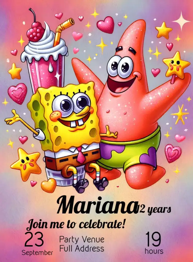 Invitation Bob Esponja Colorido – Most searched for theme colorful, childlike, fun, navy, lively