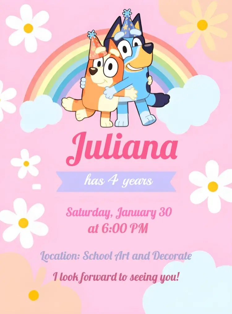 Bluey And Bingo Girl invitation