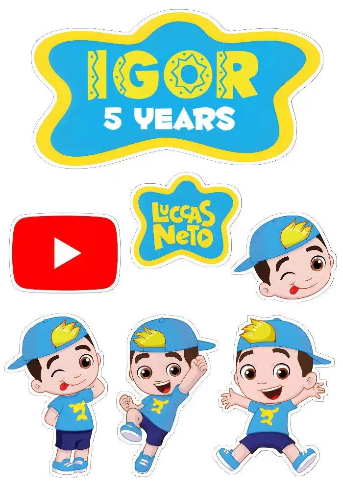 Invitation Topo De Bolo Luccas Neto Children's Cake Topper – Cake topper theme children's, fun-filled, colorful, themed, blue, adventure