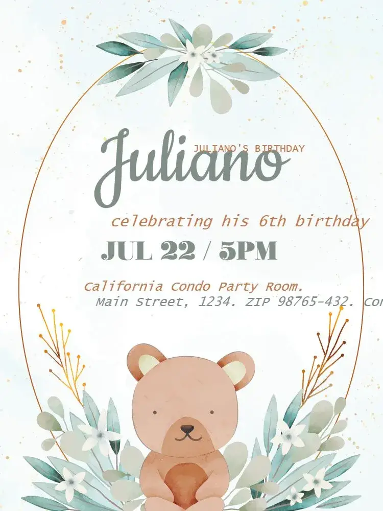 Male Floral Bear invitation