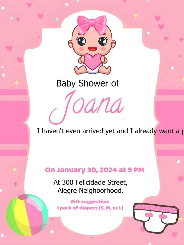Invitation Baby Girl Diaper Shower Crown – Diaper Shower theme pink, crown, hearts, princess, childish, delicate