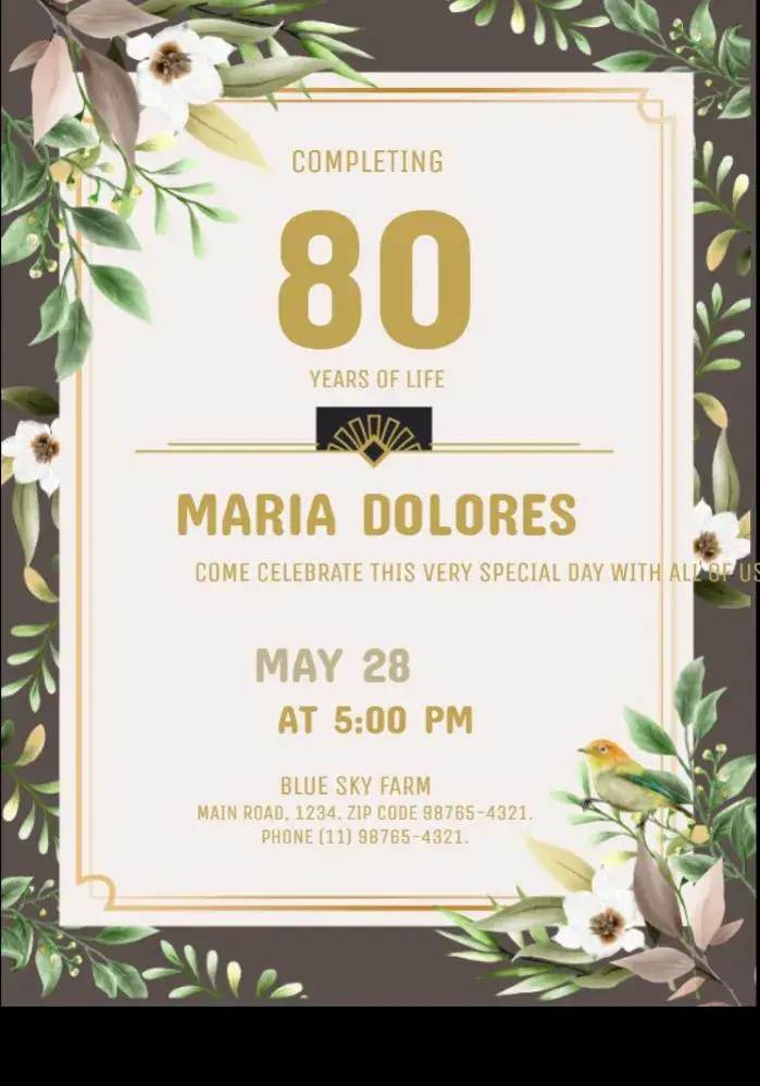 80 Years Floral Celebration invitation
