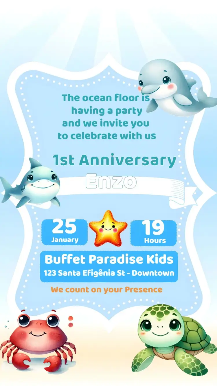 Invitation Underwater Sea Theme – Kids' Birthday Party theme navy blue, children's, colorful, fun, cartoon style, aquatic theme